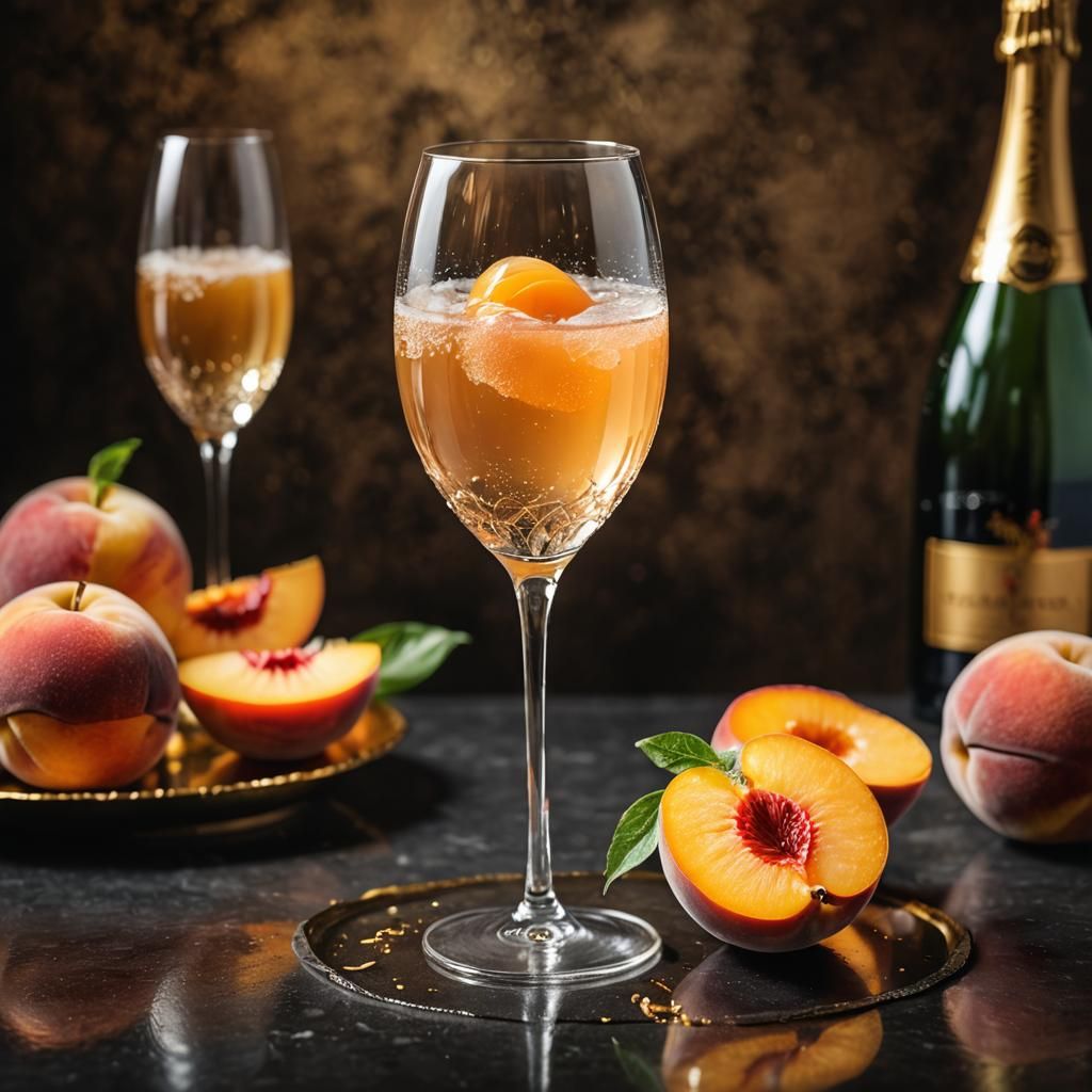 Bellini Cocktail in Crystal Flute, Fine Dining Photography