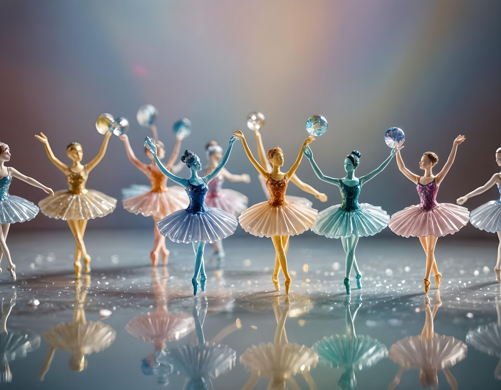 Colorful Glass Ballerina Figurines with Enamel Patterns