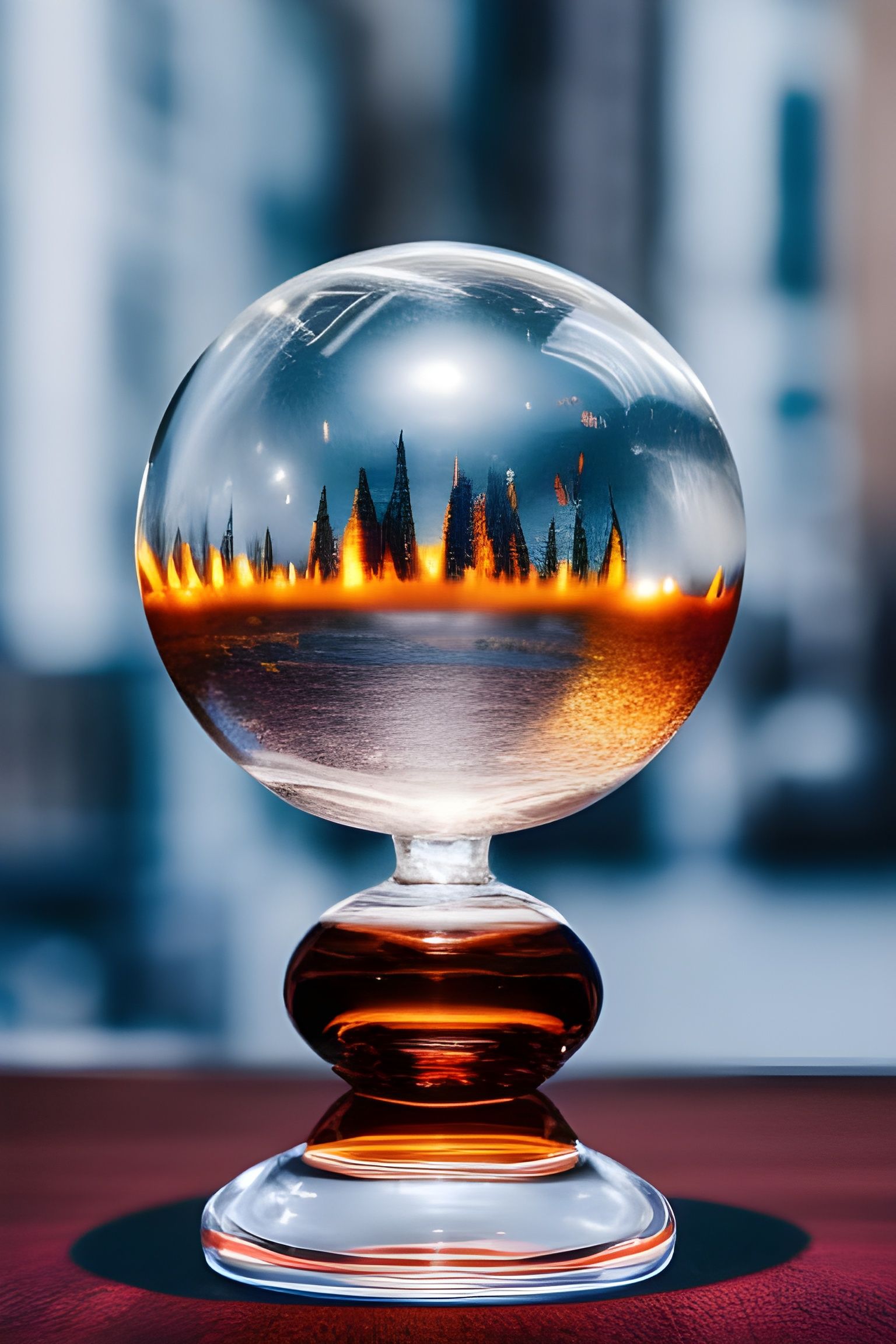 Hyperrealistic Fire in Glass Globe Still Life
