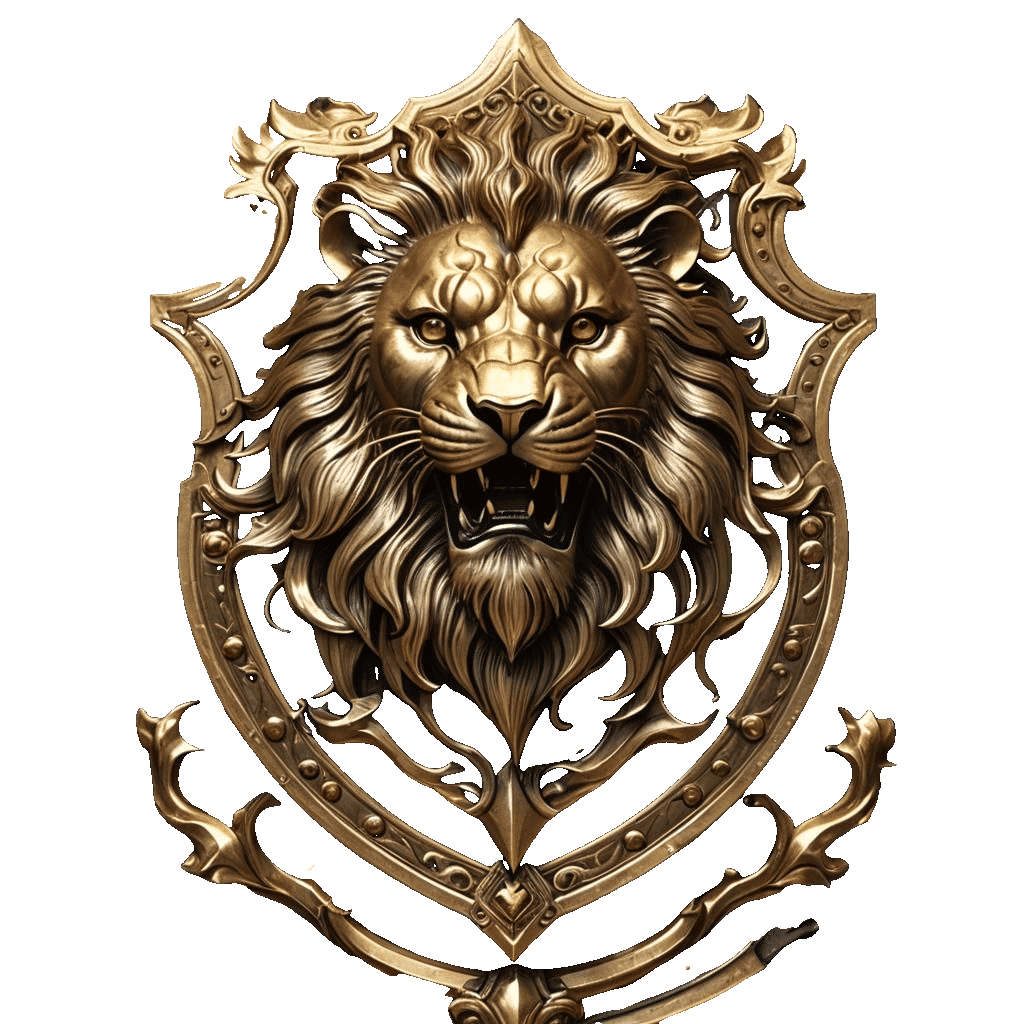 Gold Shield with Lion Emblem: Detailed Matte Painting