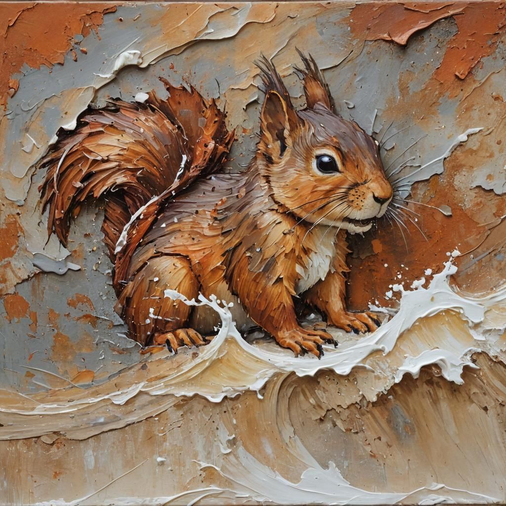 Abstract Squirrel Face: Impasto Oil Painting