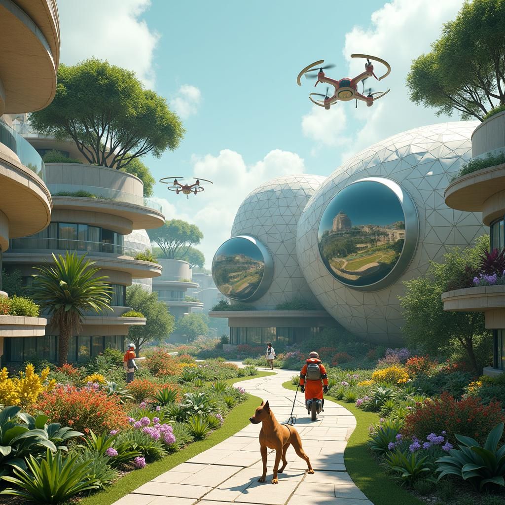 Futuristic Garden City with Geodesic Domes