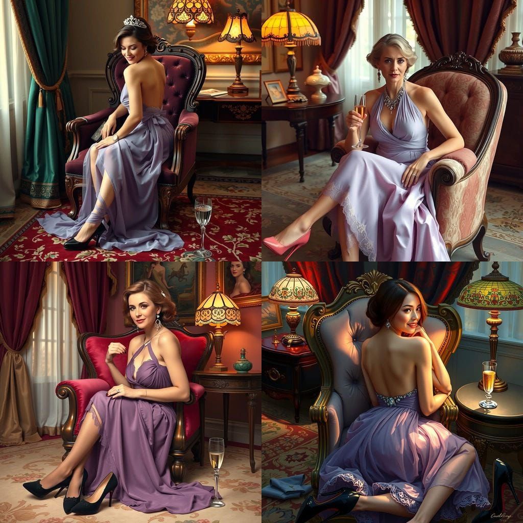 Elegant Society Matron in Lavender Halter Dress, Diamond Jew...