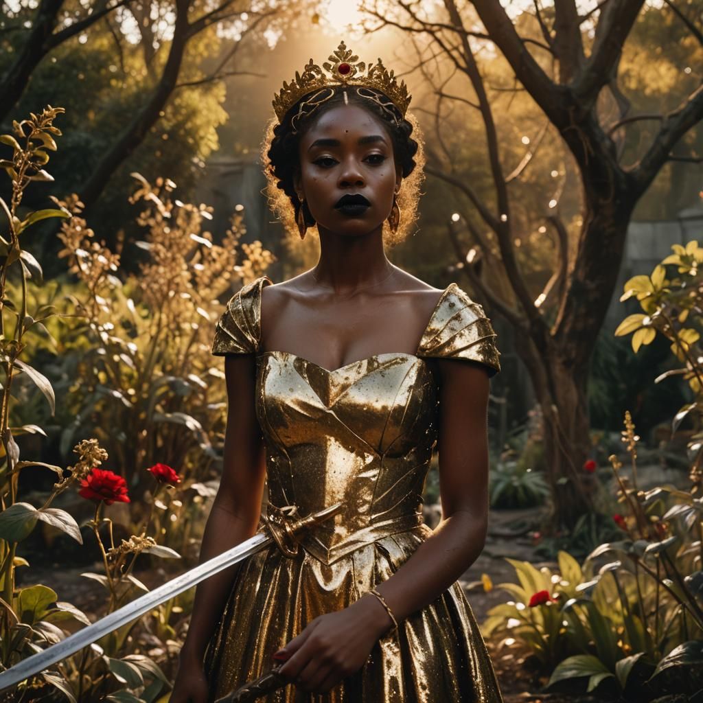 Black Girl with Sword in Dead Garden, Cinematic Still