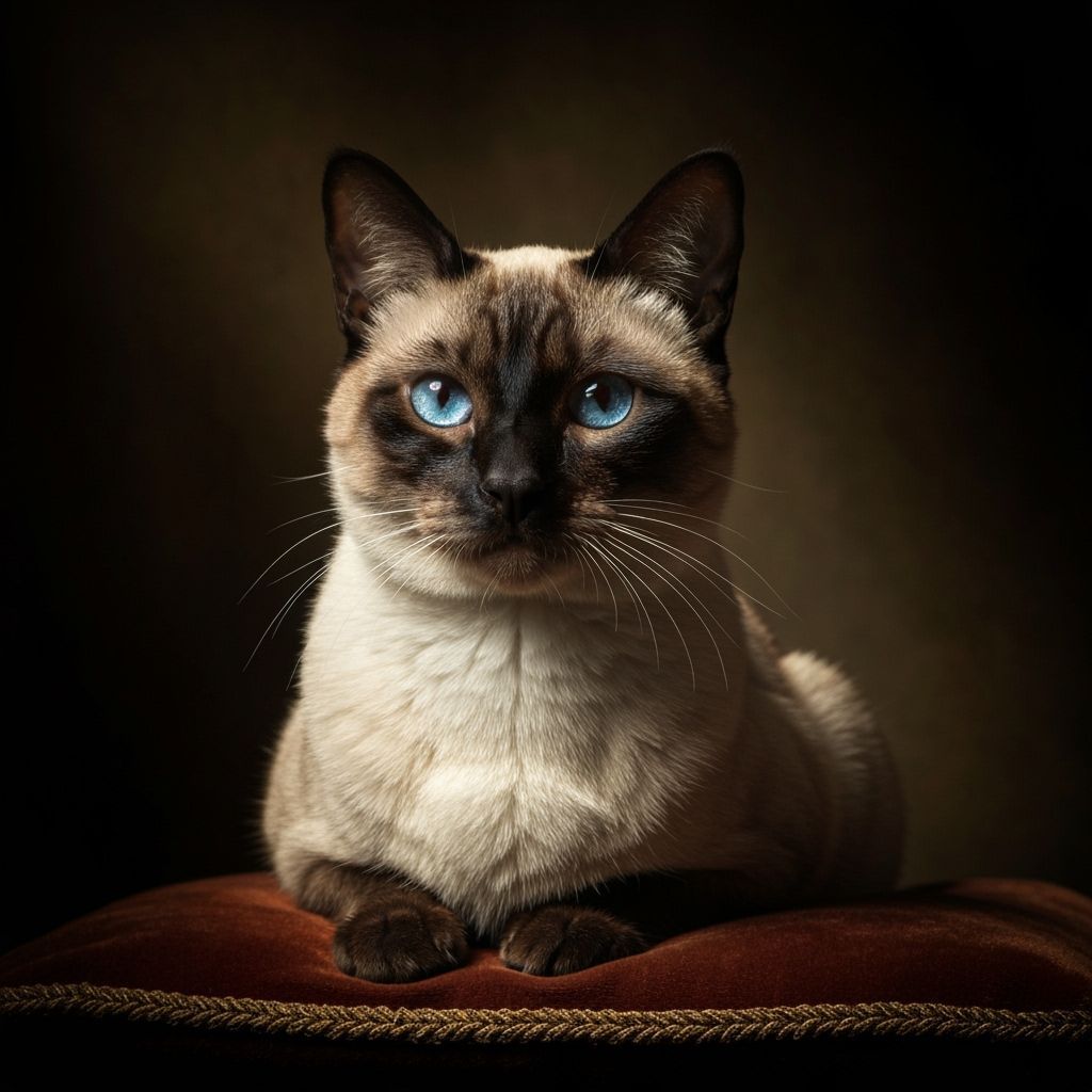 Regal Siamese Cat Portrait in Rembrandt Style