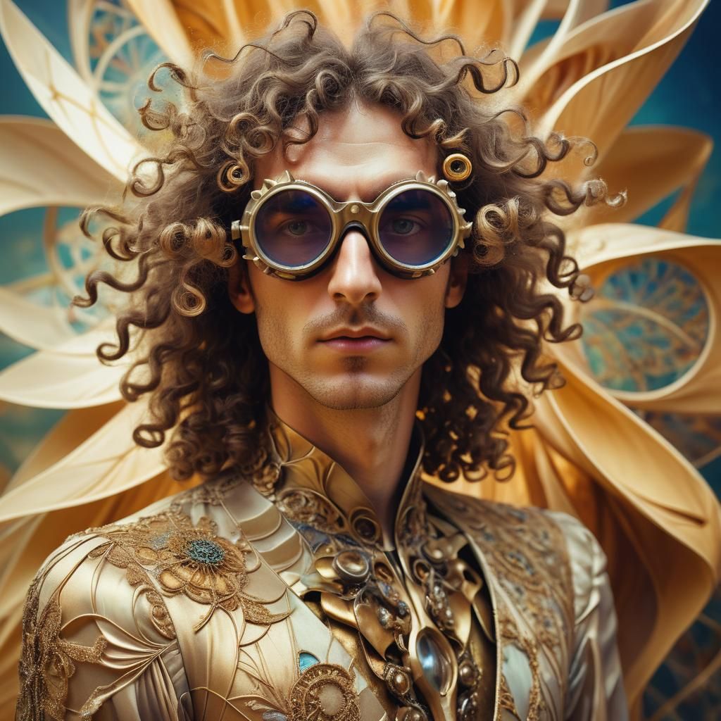 Surreal Portrait: Man with Goggles in Dreamlike Setting