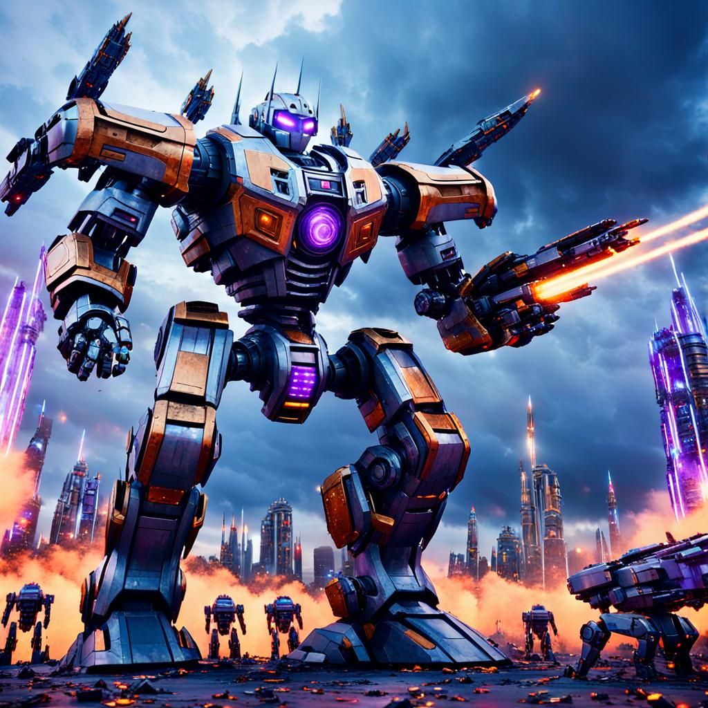 Futuristic Mechanical Warrior in Arena, Matte Painting