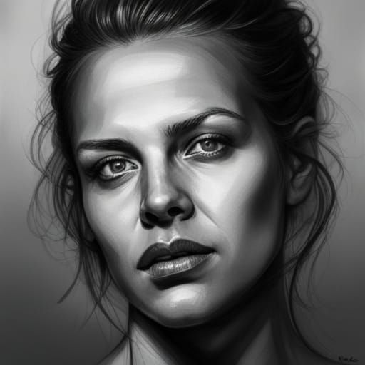 Soulful Woman Portrait in Pencil Drawing Style