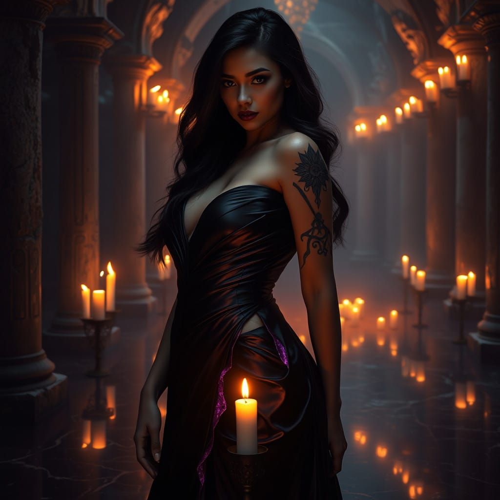 Sorceress of Shadows in Ancient Obsidian Temple