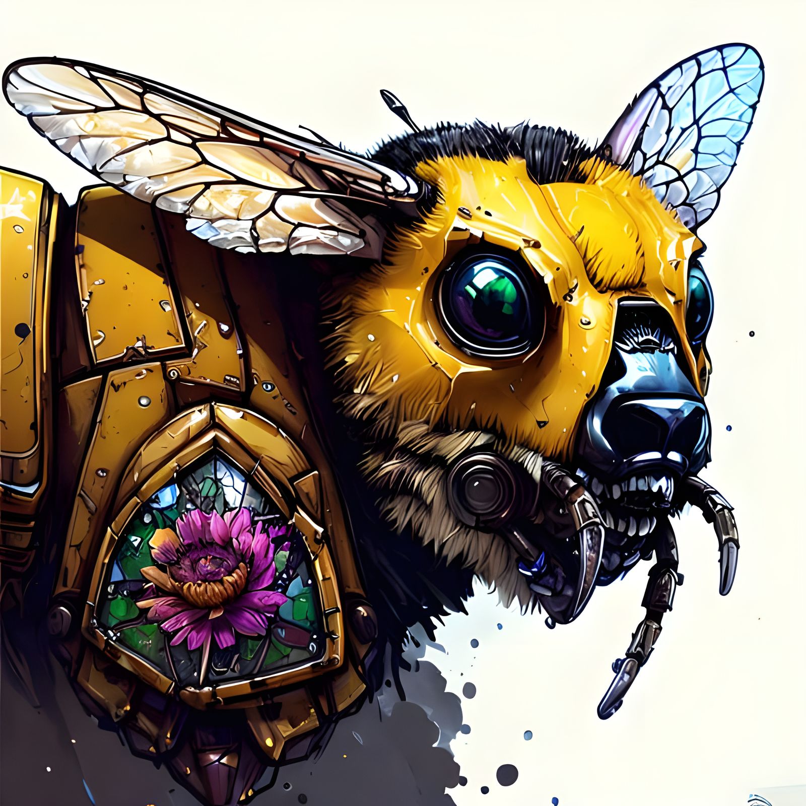 Photorealistic Bee Portrait in Oil Splash Style