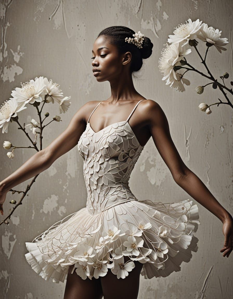 Minimalist Ballerina Art: Elegant Dancer in Flower Tutu