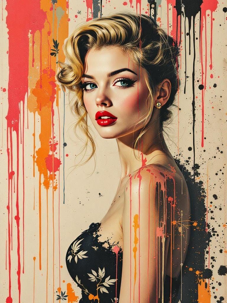 Ethereal Pin-Up Fusion: Drips and Elegance