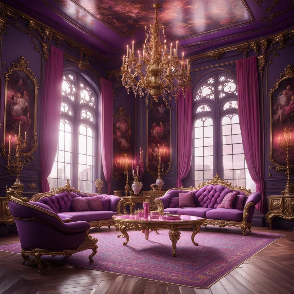 Rococo Gothic Royal Living Room in Purple and Pink
