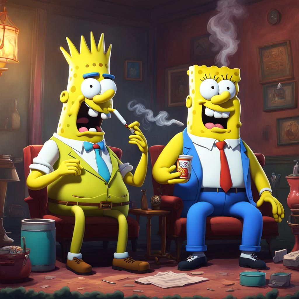 Bob the Square Pants Smoking: Detailed Matte Painting
