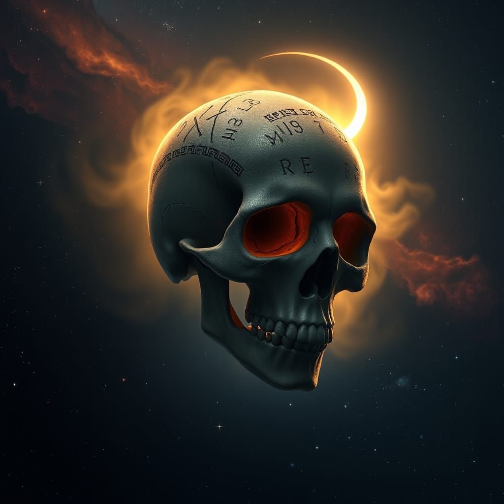 Mystical Runed Skull Floating in Space
