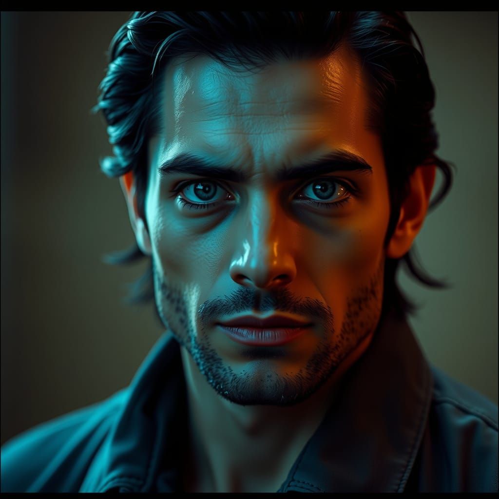 Handsome Man with Dark Aura in Cinematic Style