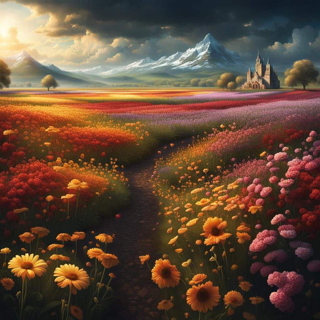 Dramatic Flower Fields: Digital Matte Painting