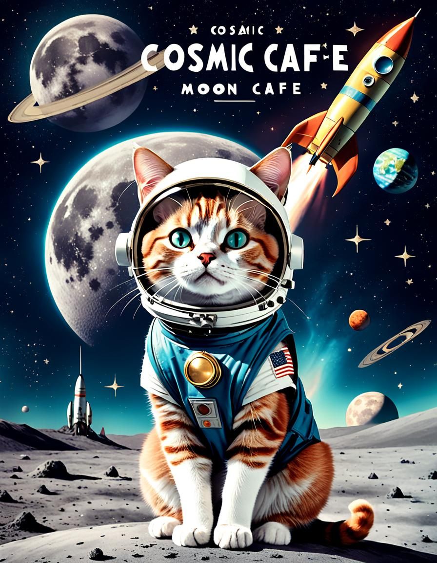 Retro Cosmic Cat Cafe on the Moon