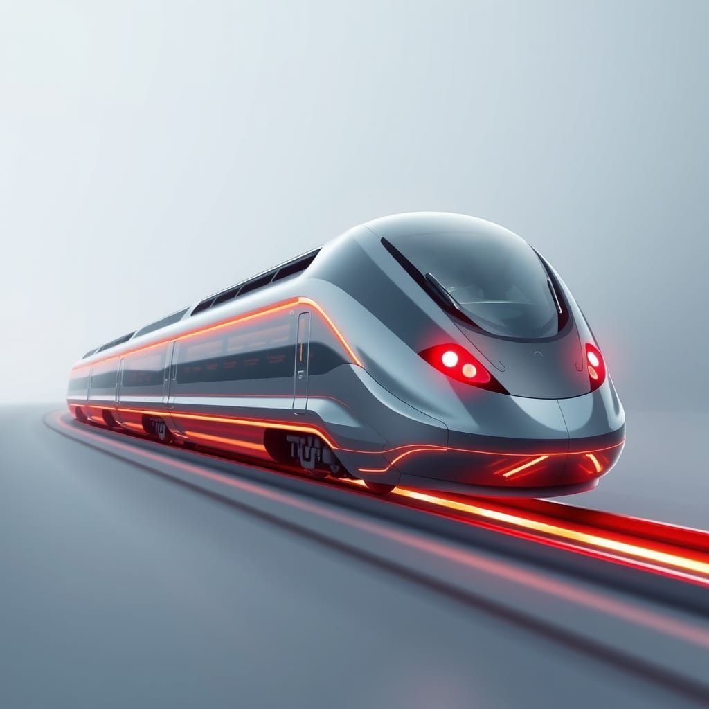 Futuristic Train Speeds Across Glowing Railway