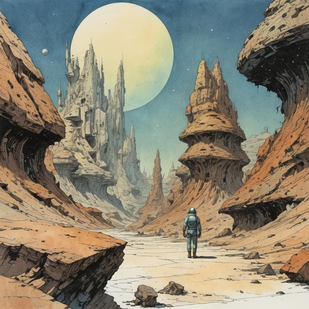 Distorted Space Hero in Dreamlike Graphic Novel Style