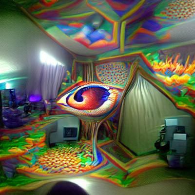 Psychedelic 3D Eye in Colorful Room