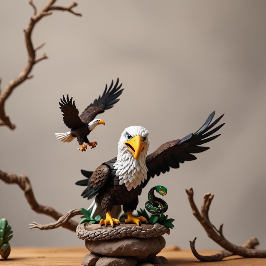 Claymation Eagle and Snake in 3D
