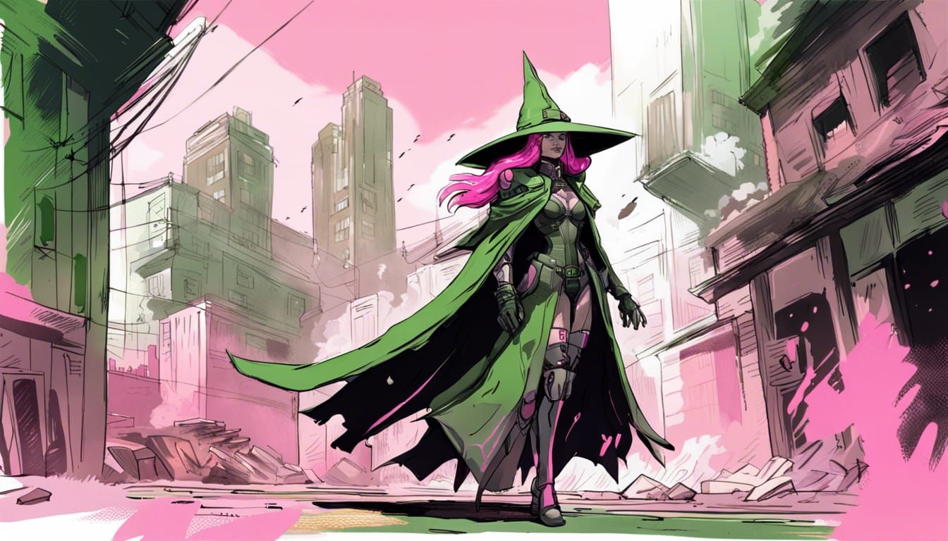 Goth Witch in Mechwarrior Armor Action Scene