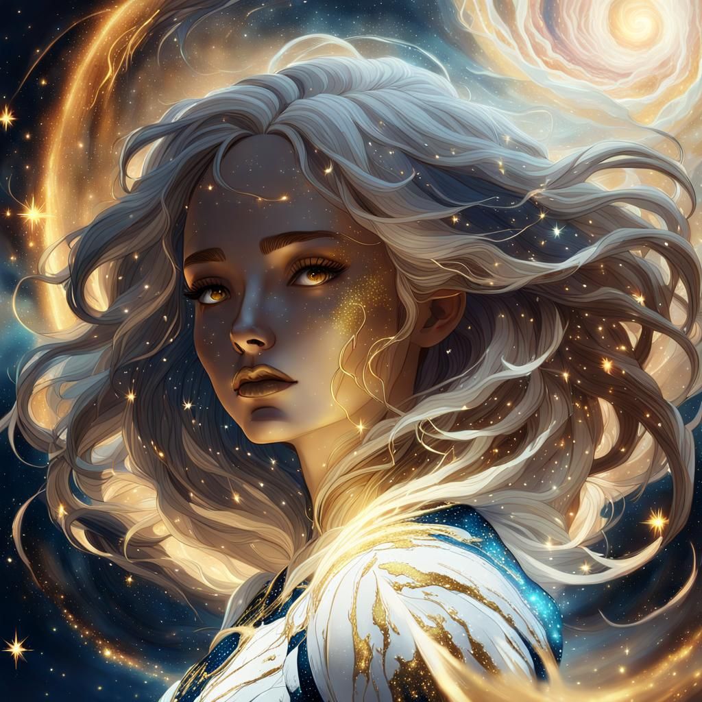 Woman Embraces Earth in Space: Cinematic Concept Art