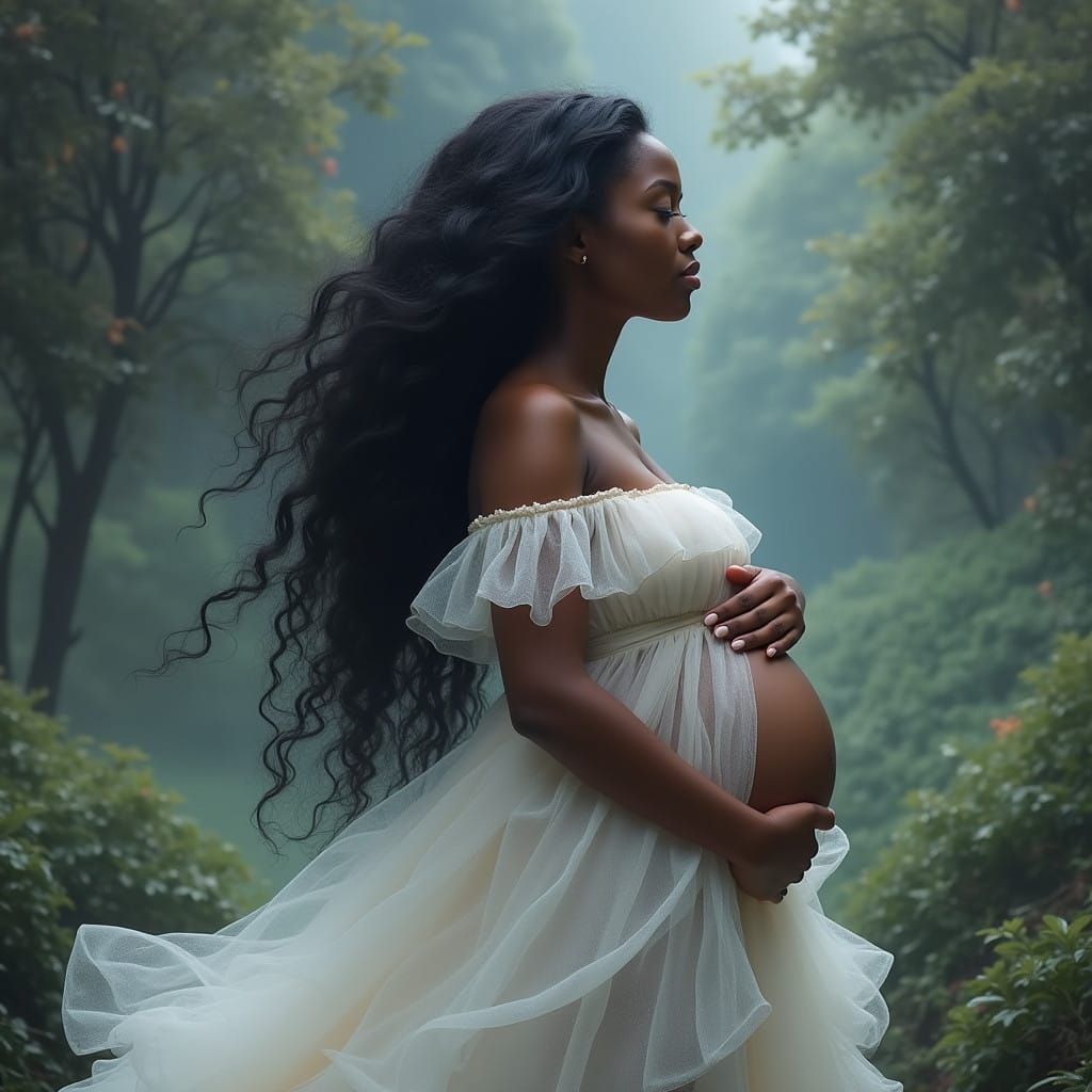 Ethereal Portrait of Pregnant Woman in Dreamy, Whimsical Lan...