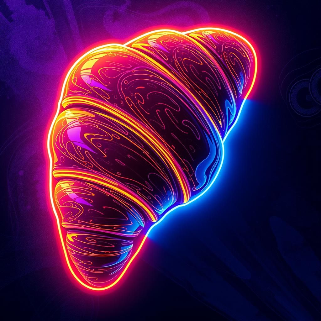 Enticing Neon Croissant in Dreamlike Sci-Fi Style