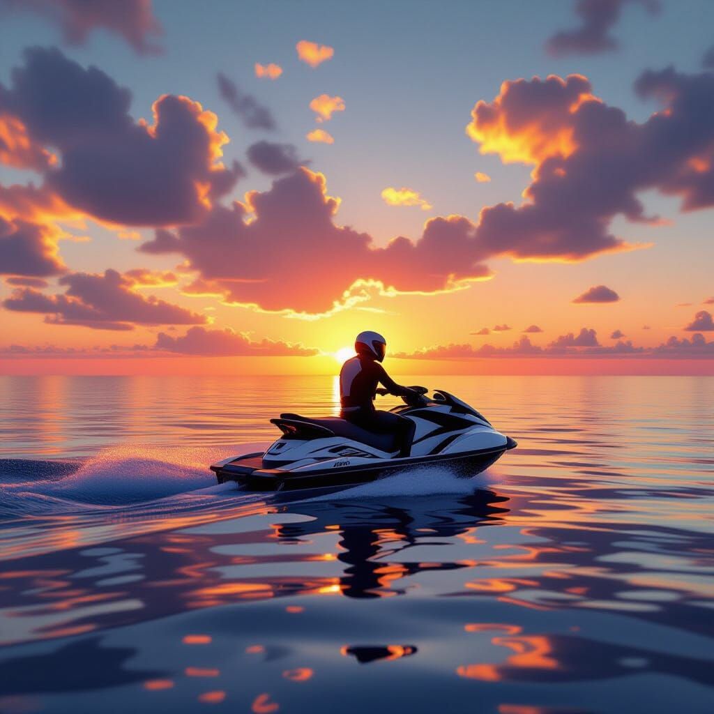Jet Ski Sunset Ride in Photorealistic Style