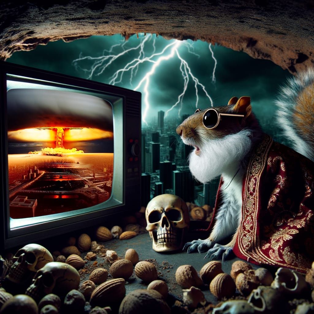 Persian Squirrel Hiding from Apocalyptic City