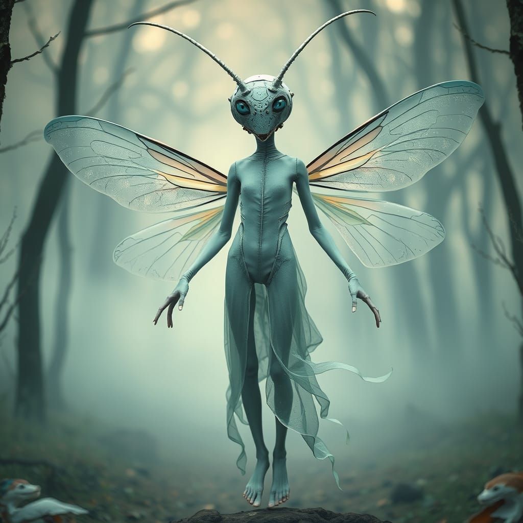 Ethereal Androgynous Being in Dreamlike Forest