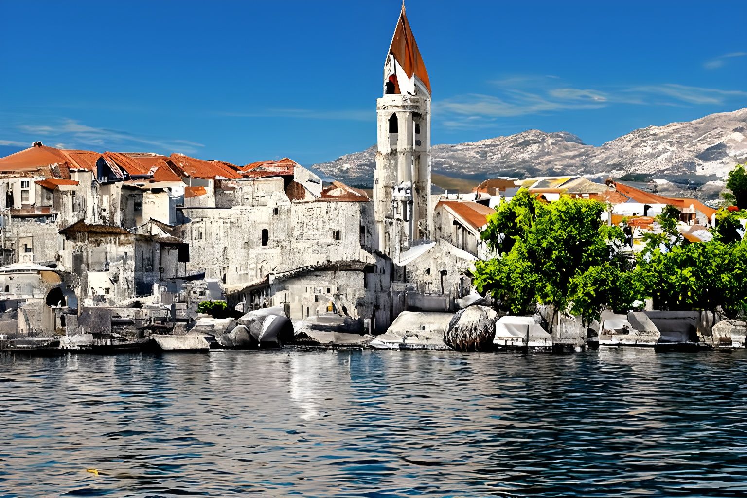 Photorealistic Mediterranean Landscape Drawing in Trogir