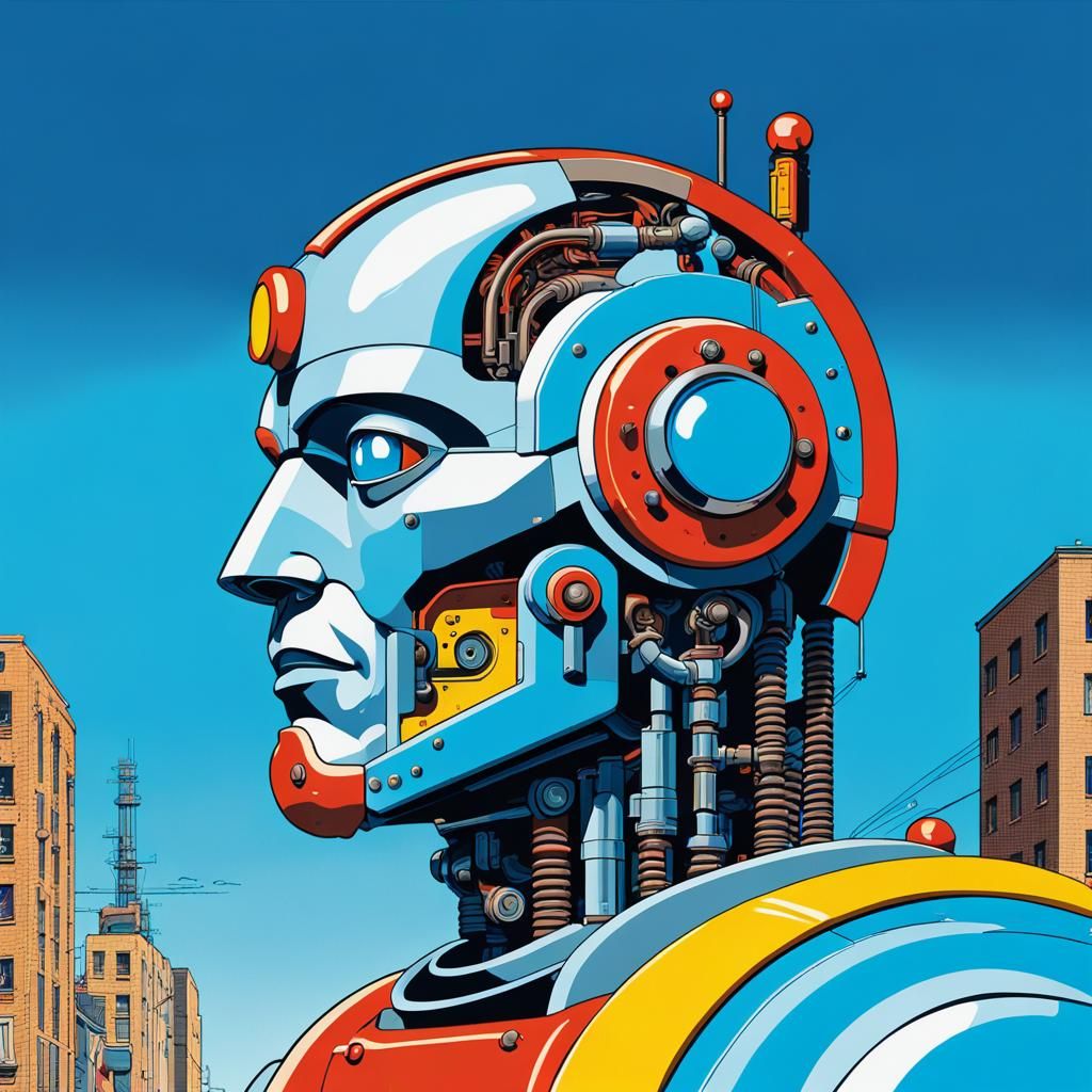 Cyborg with Visible Robotics in Pop Art Style