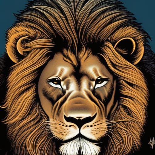 Lion Face in Comic Book Art Style