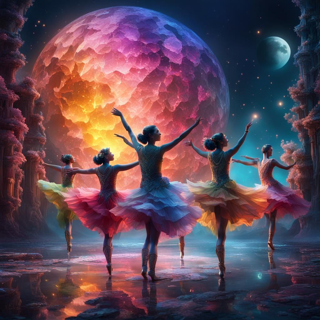 Crystal Dancers in Moonlight: Epic Digital Painting