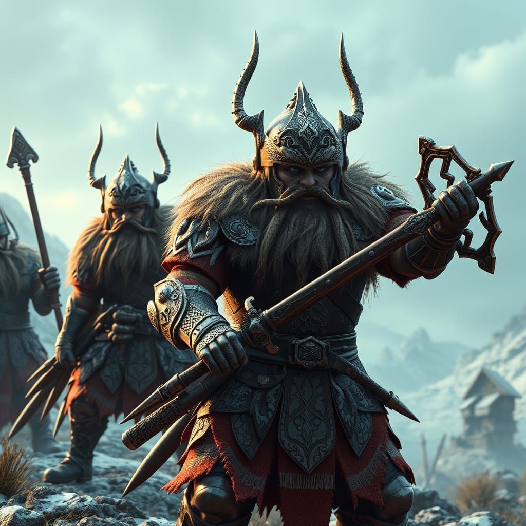 Egg Vikings in Celtic Armor, 3D Anime Art