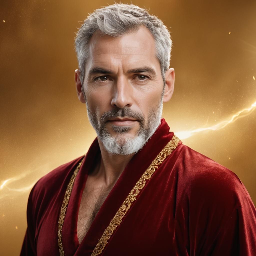 Handsome Man in Red Velvet Robe, Cinematic Lighting