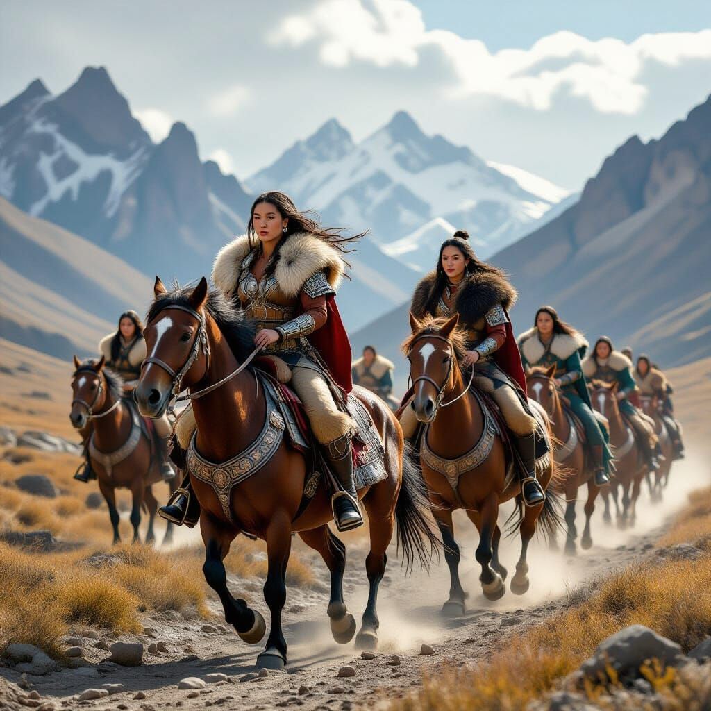 Mongolian Warriors Ride Through Mountain Landscape