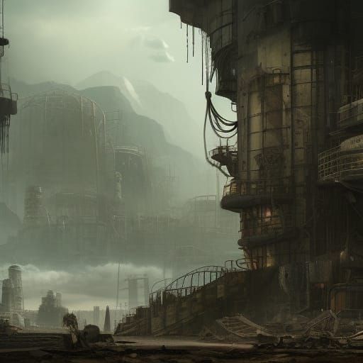 Post-Apocalyptic Wasteland with Woman, Detailed Matte Painti...