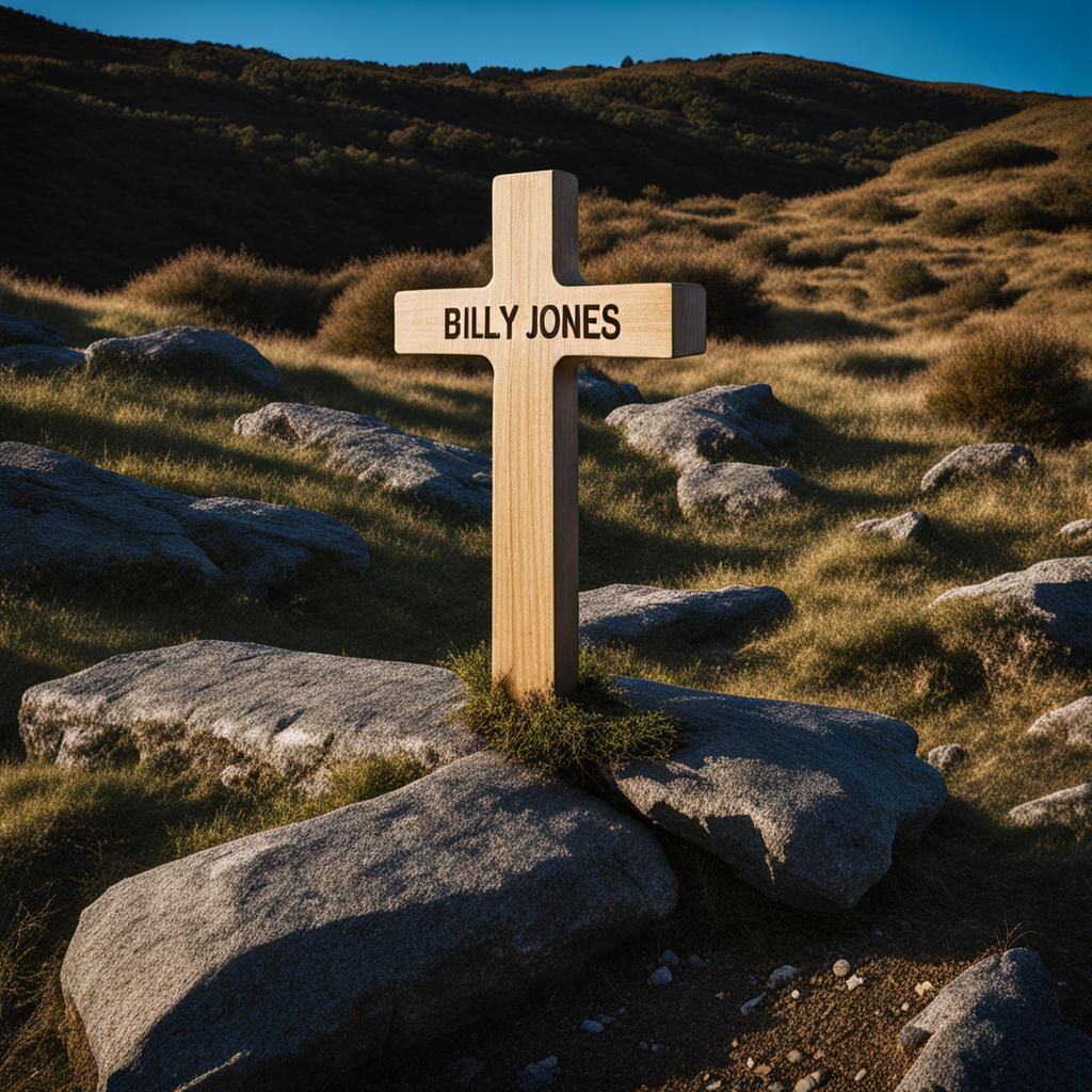 Sinister Grave with Wooden Cross on Hillside