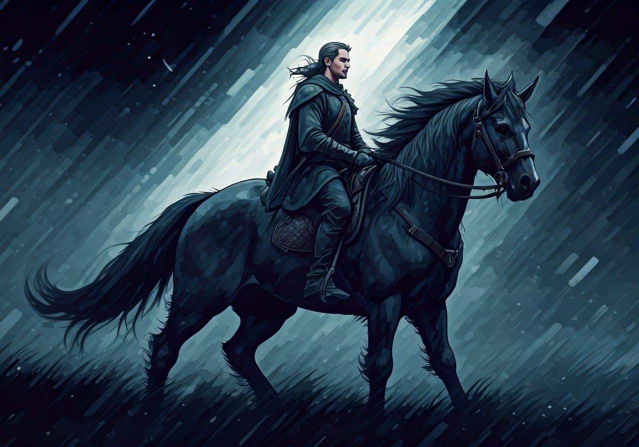 Watercolor Cat Rider Visits Isengard