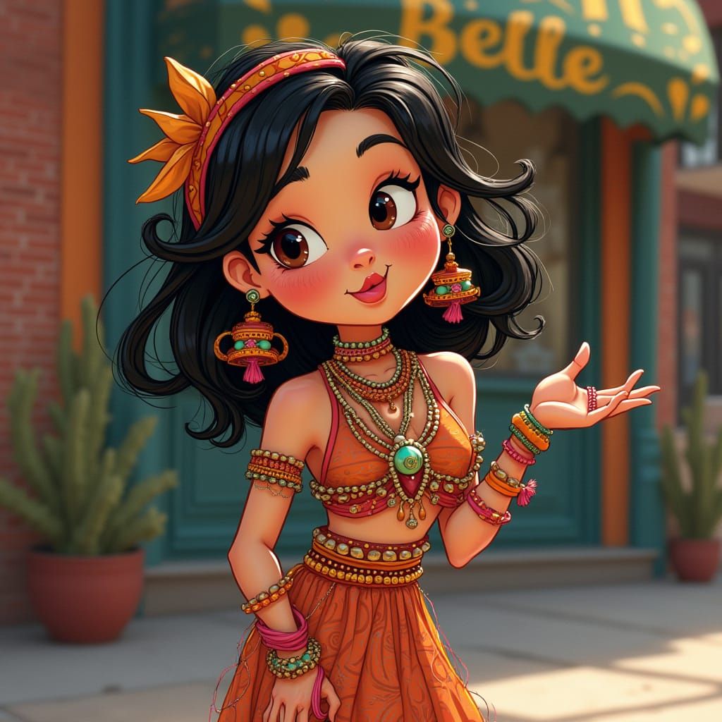 Vibrant Disney Girl in Colorful Bracelets Stares Out with To...