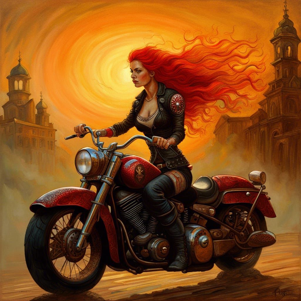 A Red Haired Beauty Riding a Harley Davidson