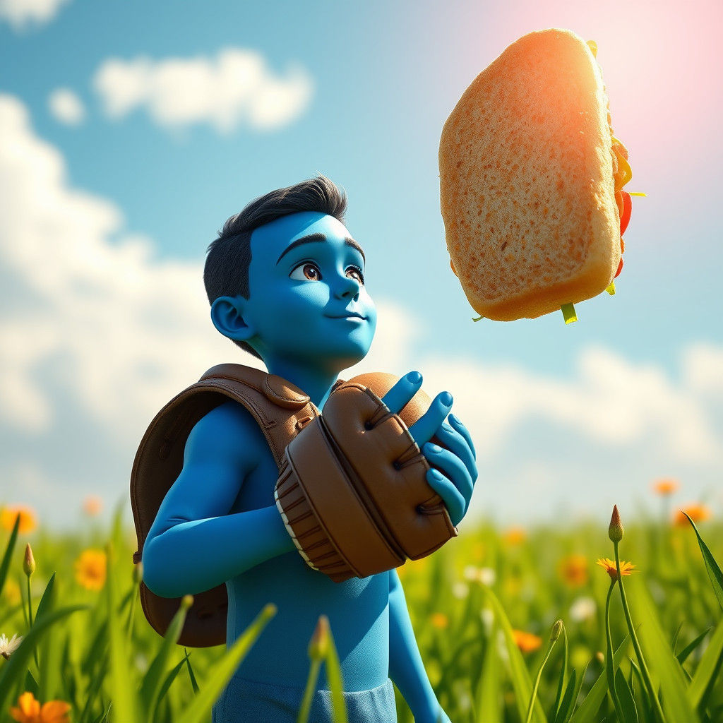 Azure Boy Catches Sandwich: Hyperdetailed Concept Art
