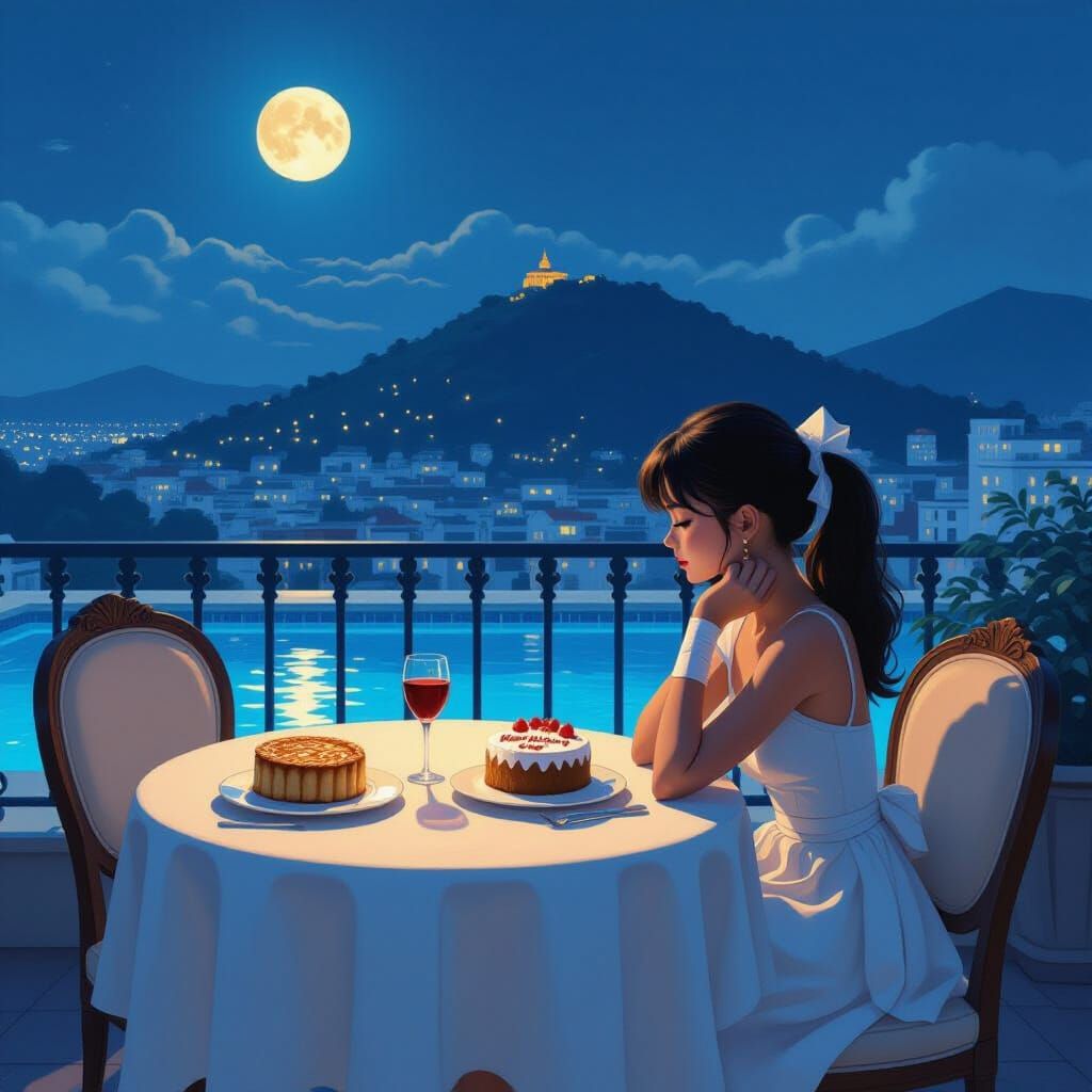 Schoolgirl in White Dress at Hotel Rooftop Overlooking Lion ...