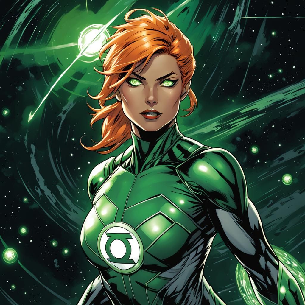 Female Green Lantern Soaring in Space Comic Art