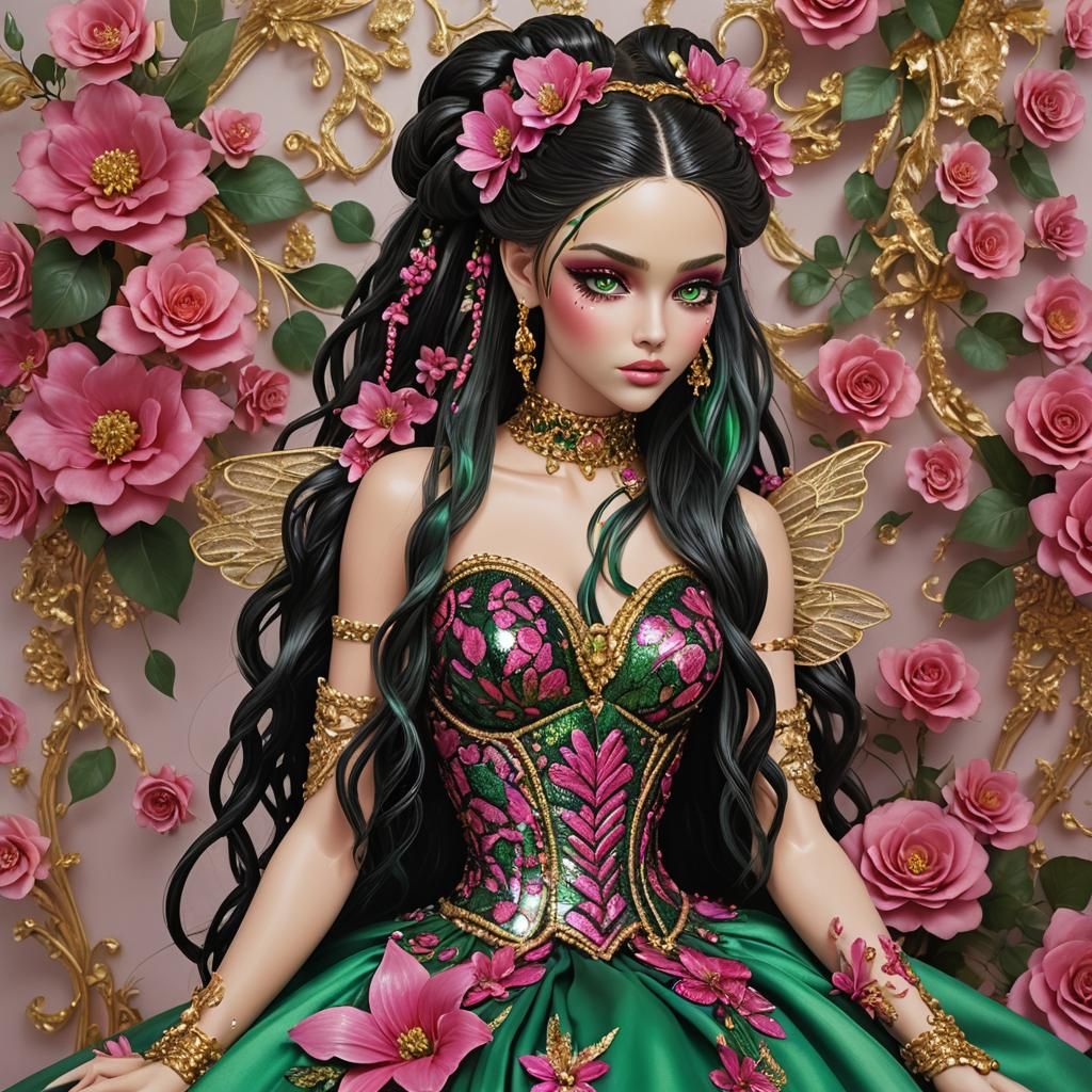 Fantasy Woman with Braided Ponytail and Wings