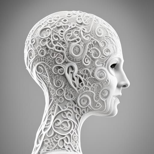 Intricate 3D Marble Head with Filigree, Hyperdetailed Concep...